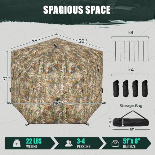 Portable Hunting Blind - 270°/288°/360°See Through with Floor Mat Dual Door - size: 5 Panel+288°（3-4 Person）