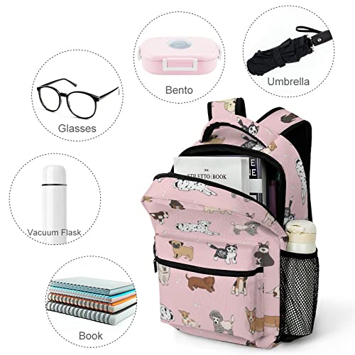Fiokroo Cute Dogs Animals Backpack School Bag For Students Teens Men Women Cartoon Pets Laptop Backpacks Travel Daypack Bag With Multiple Pockets - color: Cute Dogs（pink）