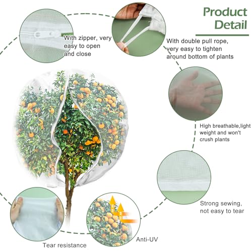 2 Pack 6 x 6.6 ft Large Fruits Tree Netting, Garden Mesh Insect Tree Cover with Zipper Drawstring Bird Barrier Net Plant Bags Blueberry Bushes Protection Cover for Prevent Animals Deer Squirrel Bug - size: 6 x 6.6 Ft/ 2pcs/ zipper