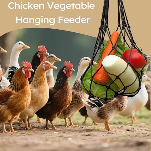 2PCS Chicken Vegetable Hanging Feeder Bags, Reusable String Bag Net Hanging Feeder for Chickens Ducks Coops Toy, Enrichment Toys, Treat Holder, No Waste Poultry Accessory(Black) - color: Black