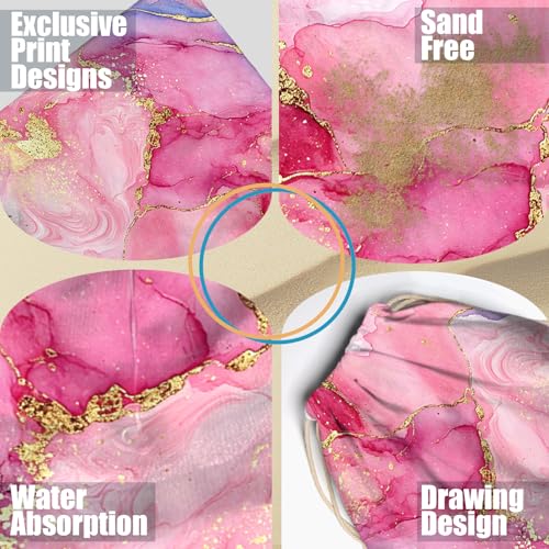 Pink Marble Beach Towel - Microfiber Beach Blanket Backpack 2 in 1 for Travel Adult Camping Holiday 63"x31.5" - color: Abstraction Marble Pink
