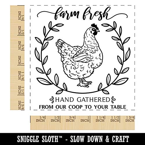Farm Fresh Hand Gathered Chicken Eggs from Our Coop to Your Table Square Rubber Stamp for Stamping Crafting - 1.75in Medium - size: 1.75in Medium