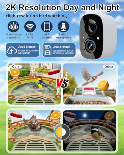 Bird Feeder with Camera, Bird Bath, Solar Powered, 2K HD, Wireless | Enjoy crisp 2K video, AI bird recognition, solar charging, bird bath design, night vision and instant app motion alerts. - color: Light Green, size: With BirdBath