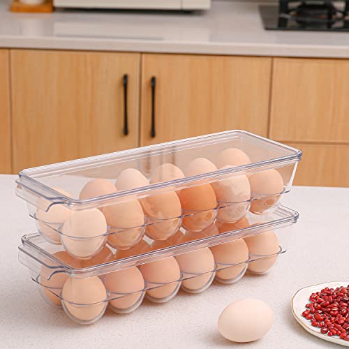 Sooyee 2 Pack Egg Holder for Refrigerator, Plastic Egg Storage Container, Fridge Egg Organizer, Clear Refrigerator Organizer Bins with Lids, Stackable Tray Holds 12 Eggs - size: 2 Pack 12 Eggs