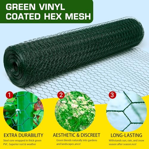 Premium Green Chicken Wire Fencing 13.7inx157in, PVC Coated Chicken Wire, Poultry Netting, Galvanized Chicken Wire Barrier for Floral Arrangements/Craft Projects/Pet/Rabbit - color: Green, size: 13.7inx157in