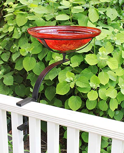 Achla Designs CGB-09R-RM 12 Inch Red Crackle Rail Mount Bracket Birdbath - color: Red