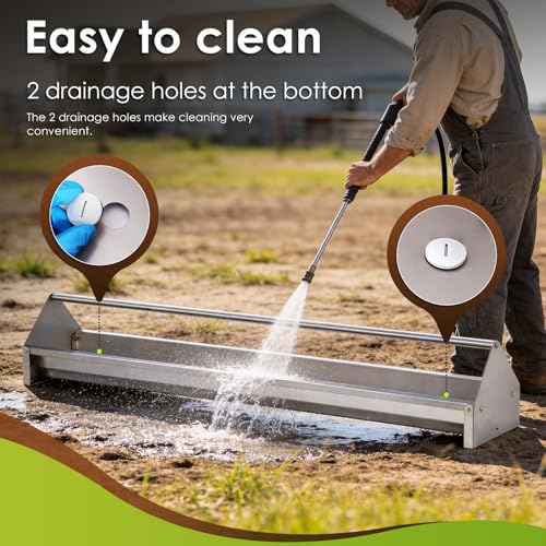 Chicken Feeding Trough 45" Chicken Feeder and Duck Feeder | Stainless Steel, Double Sided Poultry Chicken Feeder Trough, with Crossbar Large Capacity for Chicken Duck Goose Quail