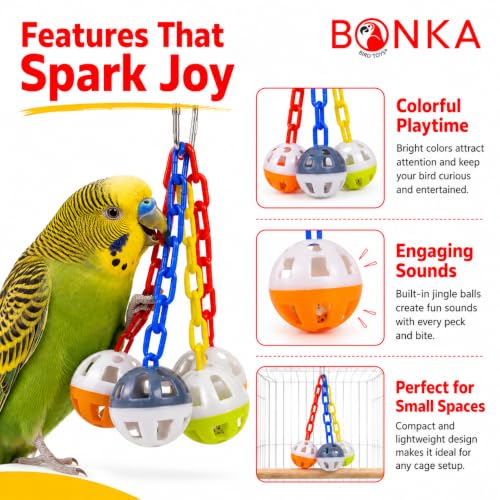 Bonka Bird Toys 1467 Ball Clanger Plastic Colorful Noisy Rattle Parrot Cage Toy Parrotlet, Parakeet, Budgie, and Similar Breeds