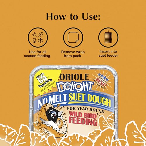 C&S Oriole Delight No Melt Suet Dough, Suet Cakes for Wild Birds Including Orioles and More, 11.75 Ounces, Pack of 8 - size: 1.47 Ounce (Pack of 8), style: Oriole, 8 Pack