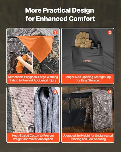 VEVOR Hunting Blind，See Through Ground Blinds with Carrying Bag, 360 Degree Portable Camouflage Tent，Durable Concealed Shelter with Silent Side Door and Window, for Turkey and Deer - size: 2-3 Person（Thermal）
