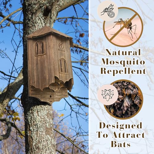VIREESR Bat House for Outdoors, Castle 3-Chamber Bat Box, 100-Capacity | Cedar Wooden Bat House, Bat Boxes for Outside for Tree, 3 Chamber Design to Attract Bats, Weather-Resistant, Brown - size: Brown