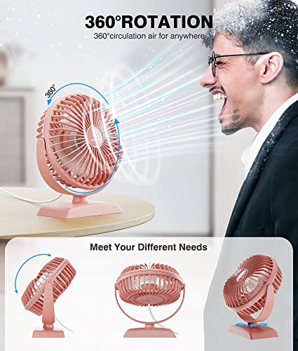 JZCreater USB Desk Fan, USB Fans Mini, 360 Rotation Desktop FanS with 3 Speed, Table Personal Cooling Fan, Quiet Mini Desk Fan, USB Powered, Small Fan for Home Office Bedroom Car Travel, Pink - color: Pink