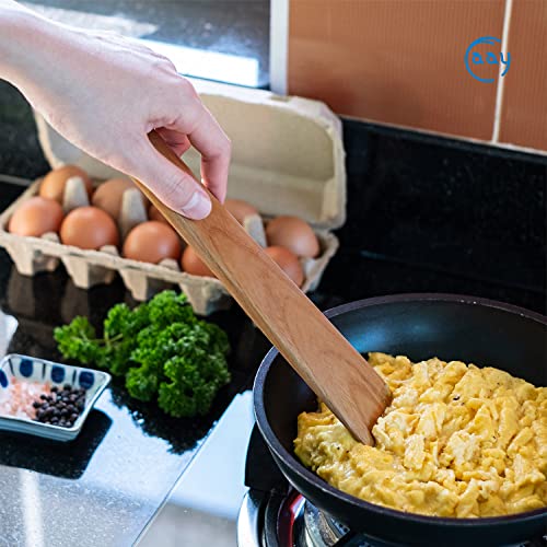 FAAY 10" Flat Wooden Spatula for Cast Iron, Egg Flipper, Pan Scraper, Handcraft from High Moist Resistance Golden Teak for Non Stick Cookware (10") - size: 10"