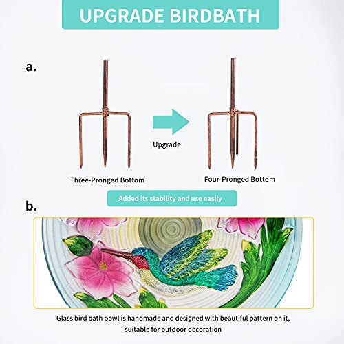 Glass Bird Bath, Garden Outdoor Birdfeeder with Metal Stake, Multi | Birdbaths with metal stand to attract cardinals and blue jays wild birds and beautify outdoor hummingbird gardens decor - color: Multi
