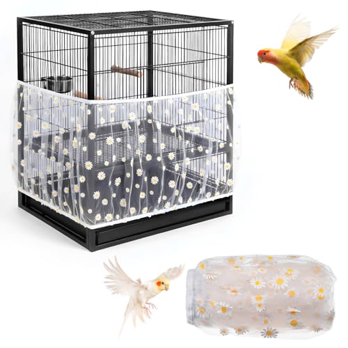 Universal Bird Cage Seed Catcher, Nylon Mesh Stretchy Bird Cage Skirt | Bird Cage Mesh Cover For Round Square Cages, Feather Debris Containment, Airy Soft Cover
