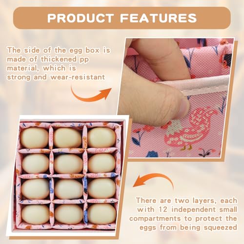 Eggs Collecting Basket, Durable Canvas Egg Basket for Gathering with 24, Double-Layer Storage Basket, Lined with PP Cotton, Collector & Container for Duck, Chicken, Goose Egg - color: pink
