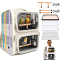 Dual-Level Bird Backpack, Portable Parrot Travel Cage with Removable Divider for 2-4 Small to Medium Birds or 1 Larger Bird,Parrot Bag Carrier with Perch Rods, Feeding Bowls and Trays (Beige)