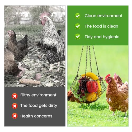 Hanging Chicken Feeder, 9.2 inches Large Poultry Vegetable Fruits Feeder Basket with 4Pcs Hanging Stainless Chain, Veggie Treat Ball for Chicken,Hens,Duck,Rabbit Coop(Size:2pcs) - size: 2pcs