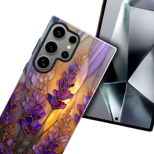 Compatible with Samsung Galaxy S23 Ultra Case,Glossy Case All-Round Protection Shockproof Anti-Scratches TPU Cover,Cases for Man Woman-Stained Glass Lavender in Bloom - color: Stained Glass Lavender in Bloom, size: Galaxy S23 Ultra