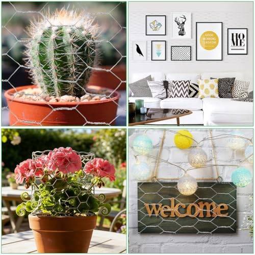 Floral Chicken Wire for Craft, 4 x 118 Inch Galvanized Iron Garden Fence Barrier Chicken Wire Netting, Galvanized Hardware Netting for Protect Plant, Preventing Snakes, Foxes