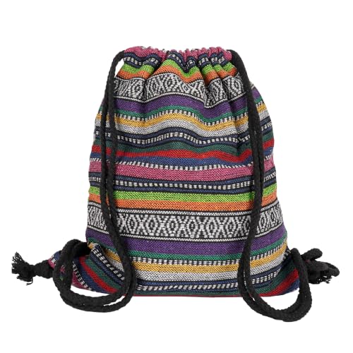 Van Caro Bohemian Drawstring Backpack Light Cinch Bag Gym Sack String Bag - color: D-blue