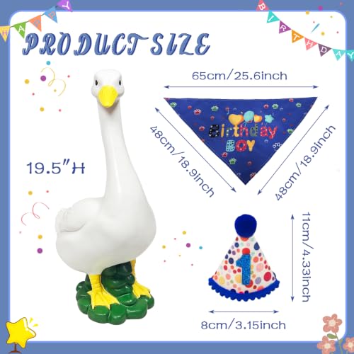 Porch Goose Statue , Large Resin Duck Figurine Indoor Outdoor Garden Decor | Geese Sculpture with Happy Birthday Outfits Set for Outside Garden Accessories Lawn Patio Yard Decor(Blue) - style: boy birthday goose