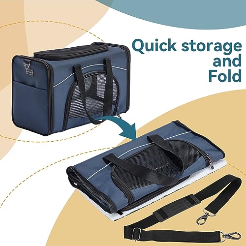 Petsfit Airline Approved Pet Carrier for Small Dogs & Cats, 18x8x11 TSA Approved Carrier, with Removable Dual-Sided Padding (2-Way Placement) - Fits Under Most Airplane Seats, Escape Proof (Navy) - color: Navy, size: 19.0"L x 9.5"W x 12.0"H