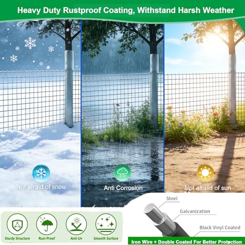 Welded Wire Fence 48inch x 50ft, 2inch x 3inch Black Chicken Wire Fencing, 16Gauge PVC Coated Garden Wire Fence Rolls, Anti-Rust Metal Fencing for Yard Plant Protection Poultry Netting - size: 4ft x 50ft