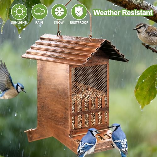 Large Bird Feeder, Extra Large 8 Lbs Capacity with 2-Side Feeding, Weatherproof Wasteproof Hanging Metal Bird Feeders for Outdoor, Easy to Clean & Refill