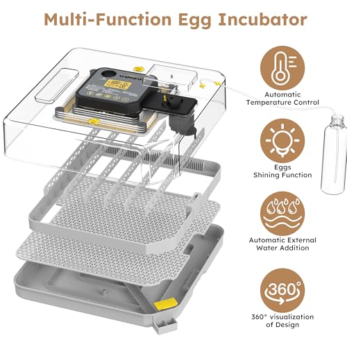 Egg Incubator for Hatching 48 Chicken, Duck, Quail & Goose Eggs – Automatic Egg Turner, Humidity & Temperature Control, Built-in LED Candler, Auto Water Refill, 360° Clear View Digital Poultry Hatcher