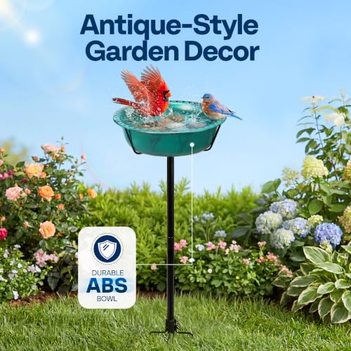 VIVOHOME Bird Bath for Outside with Metal Ground Stake, Green | Weather-Resistant ABS, 13-Inch Bowl, 1.45-Gallon Capacity, for Outdoor/Garden, Bird-Friendly, Easy to Clean - color: Green, size: Birdbath Only