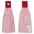 Tango Red and White Ticking Stripe Hanging Kitchen Dish Hand Towel Cotton with Button Accent, Set of 2 - color: Tango Red