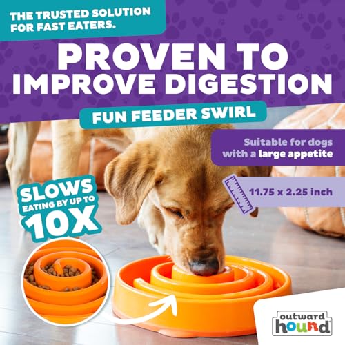 Outward Hound Fun Feeder Slo Bowl – Large 4‑Cup Capacity,Slow Feeding,Medium to Large Dogs,Non‑Slip,Orange,Swirl Pattern,(Pack of 6) - color: Orange, size: Large (Pack of 6)