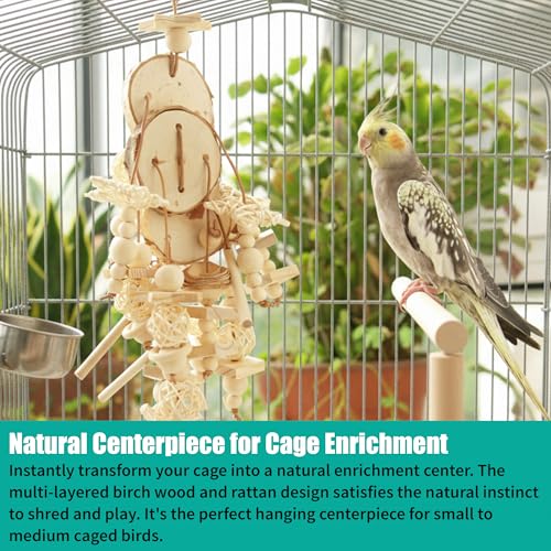 Natural Wood Bird Chew Toy for Cockatiels, Parakeets, Conures, Budgies & Lovebirds – Wooden Shredder and Foraging Bird Toys for Cage Enrichment - style: Birch Wood