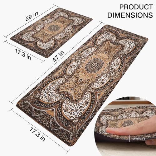 Rustic Farmhouse Kitchen Mat Set 2PCs, 17.3"x47" + 17.3"x29", Brown | Non-Slip, Waterproof, Anti-Fatigue Comfort Floor Rugs for Home Sink & Laundry - color: Brown