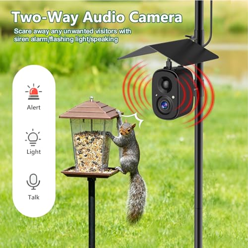Smart Bird Camera Solar Powered with Pole for Feeder/Bath Birdwatching | 2.5K UHD Video Auto Capture, Free AI Bird Identification, Instant Alerts, Wireless Outdoor Cam, 2.4G, for Mom/Dad/Bird Lovers
