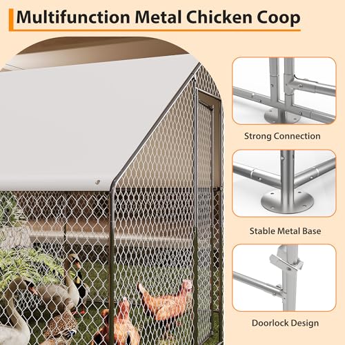 GarveeTech Large Walk-in Chicken Coop with Run, 9.8' x 19.7' Outdoor Chicken Runs for Yard with Cover, Metal Poultry Cage for Chickens, Ducks, Birds