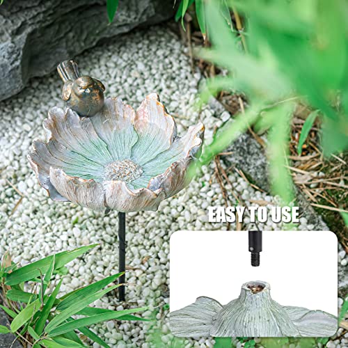 Bird Baths for Outdoor, Resin Garden Flower Birdbath Bowl Yard Decor | Antique Bird Water Bowl with Metal Stake, Tabletop Flower Bird Baths and Bird Feeder Attracts Birds for Outside Yard Decor - color: Copper