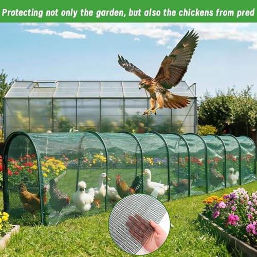 Chicken Runs for Yard,79" & 157" Extra Long Foldable Chicken Tunnels for Outside,All-in-One Kit with Sun Protection Net, Removable Door, Frame & Tools (Green, 315 * 21 * 32 inches) - size: 315*21*32 inches