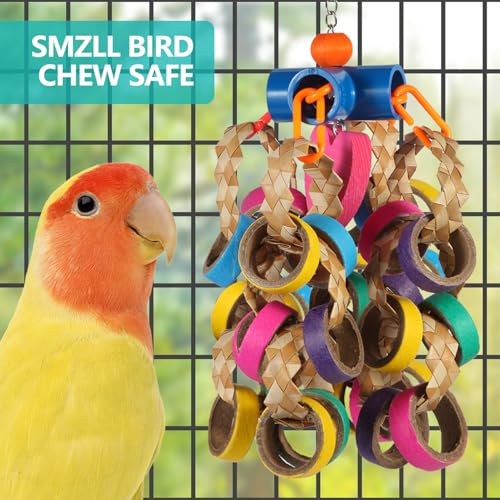 lovyoCoCo Bird Toys Conure Toys,Bird Parrot Foraging Shredder 24 Pcs Colorful Bagel Chewy Rings for Small Parrots Parakeets Conures Cockatiels Love Bird Cage Accessies (B) - color: B