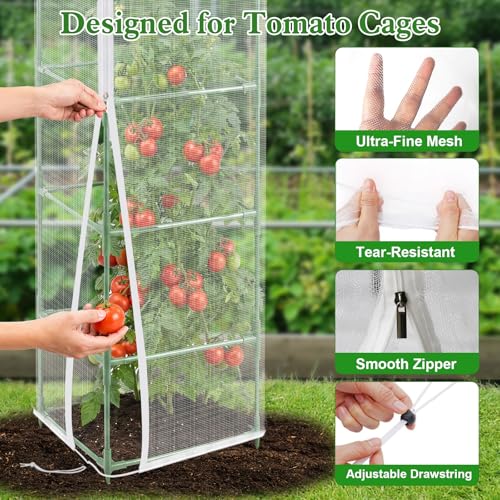3 Pcs 57"X17.7"X17.7" Square Tomato Netting with Zipper, Insect Cover | Tomato Cage Mesh Cover, Drawstring, Garden Protection, Insect Barrier, Vertical Climbing Plants, Vegetables, Fruits - size: Square-3PCS