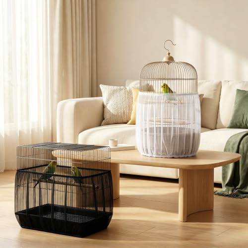 Amaxiu 4 Pack Bird Cage Seed Catcher, Mesh Netting Bird Cage Skirt Cover, | Adjustable Breathable, Universal Elastic Seed Catcher Net for Bird Cages, Parrot Parakeet Cage Accessories, Black and White