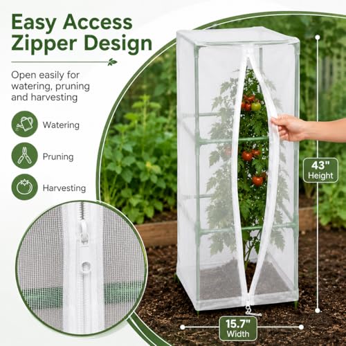 Halatool Garden Tomato Plant Cover Netting, Fits 40–50" Square Tomato Cages | Garden Bird Netting with Zipper & Drawstring, Insect Barrier, Plant Covers from Insects Animals, 2 Pack, 43"×15.7" - color: 2 Pack, size: 43 inch