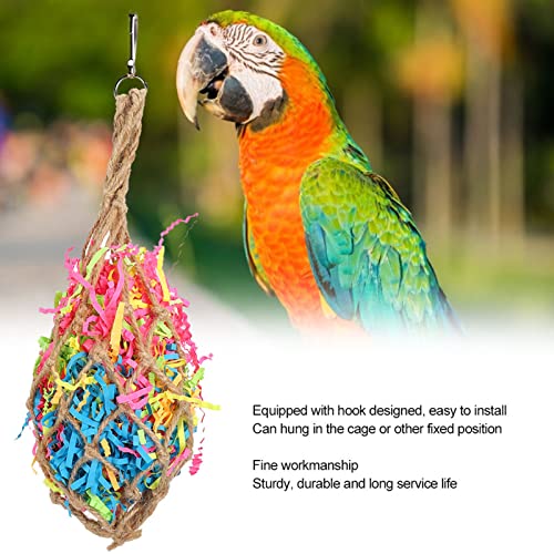 Parrots Shredded Paper Mesh Bag, Colourful Paper Mesh Bag for Parrots, Non Toxic Hanging Chewing Toy with Hook for Bird Cage, Bird Toys Bird Cage Accessories