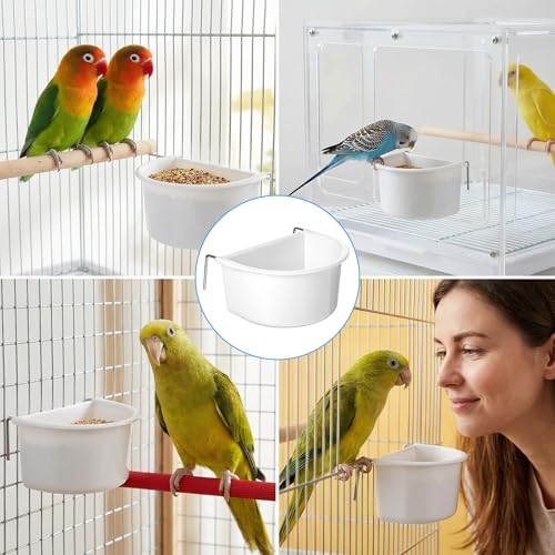 2 Pack Bird Cage Feeder, Plastic Hanging Feeder Cup with Metal Hooks Food and Water Dispenser Bowl for Small Birds Parakeet