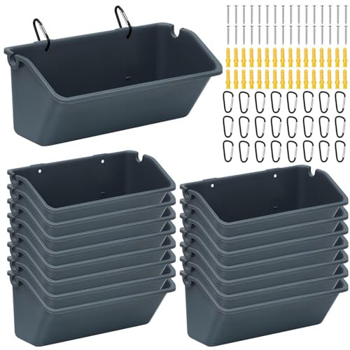16 Pack Chicken Feeder,5 Quart Hanging Goat Waterer,Dark Gray | Two Mounting Options, Metal Clips and Screws,Solid base without holes,Livestock Feed Buckets for Sheep Duck Coop, Farm, Geese - color: Dark Gray