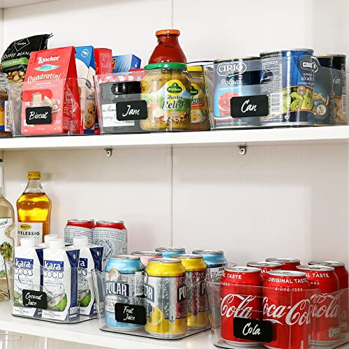 12 PACK Clear Plastic Storage Bins, Kitchen Cabinet Pantry Organizer Bins | Crystal-clear, Thicker, BPA Free, 12 Stickers - Multi-Use Containers for Home, Office, Shelf, Cupboard, Fridge Organization - size: Medium