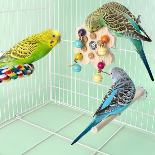 Mygeromon Bird Toys for Parakeets Interactive Spinning Cage Accessories | for Parrot, Budgie, Lovebird, with Bells