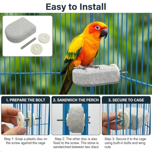 Bird Perch Stand, Volcanic Stone Parakeet Platform, Beak Grinding and Foot Exercise Toy for Small Birds, 2.56x2.75 in, 4 Pack