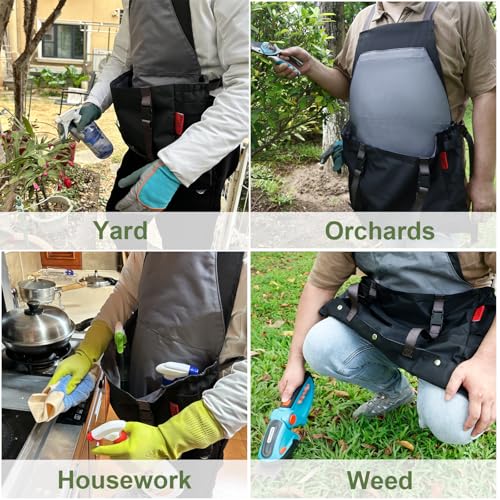 Gardening Apron Waterproof Cross Back Apron, Extra 600D Heavy Duty Apron Harvest and Large Quick Release Pockets - color: Black, size: Medium